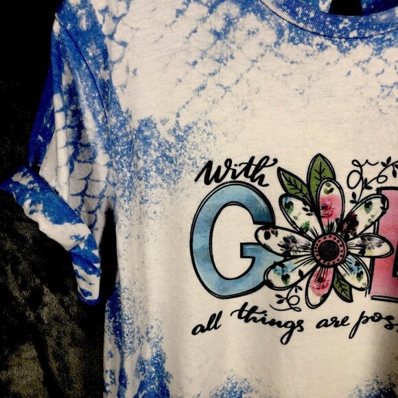 Jesus Shirts Womans Shirt With God All Things Are Possible Size Medium Blue - Picture 5 of 10
